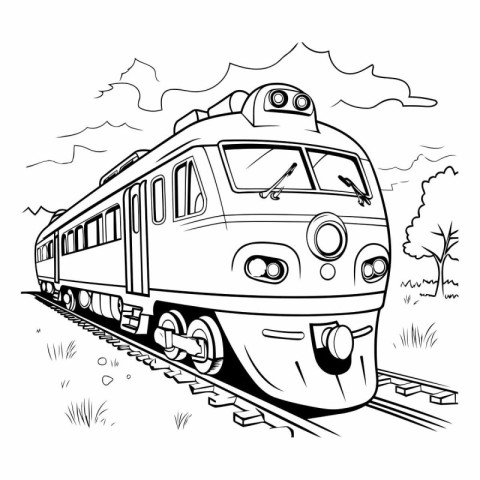 Vector illustration of the train on the track. Coloring book for