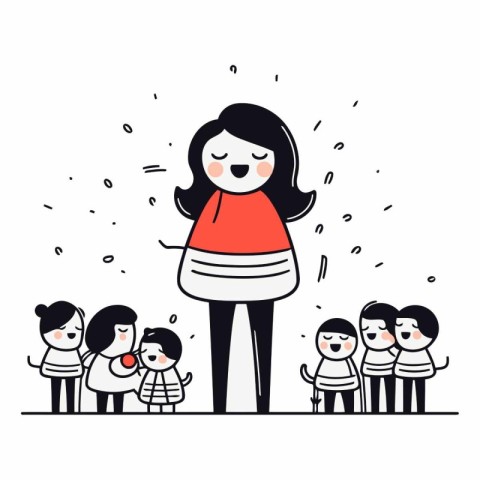 Mother and her children in cartoon style. Flat design.