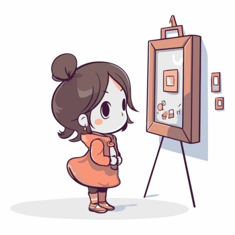 Illustration of a Cute Little Girl Posing in Front of a Picture