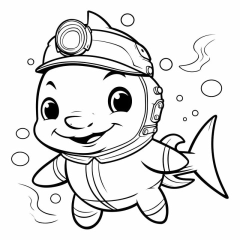 Coloring book of cute cartoon diver for children.