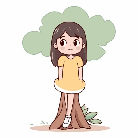 cute little girl with long hair and casual clothes vector illust