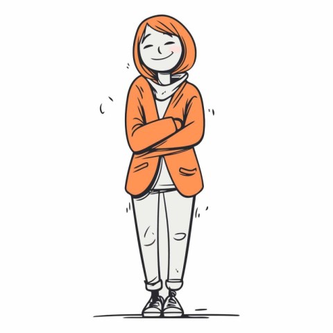 Vector illustration of a happy young woman in casual clothes sta