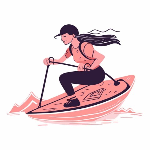 Woman on a paddle board in a flat style.