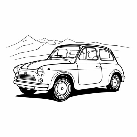 Retro car on a background of mountains for your design