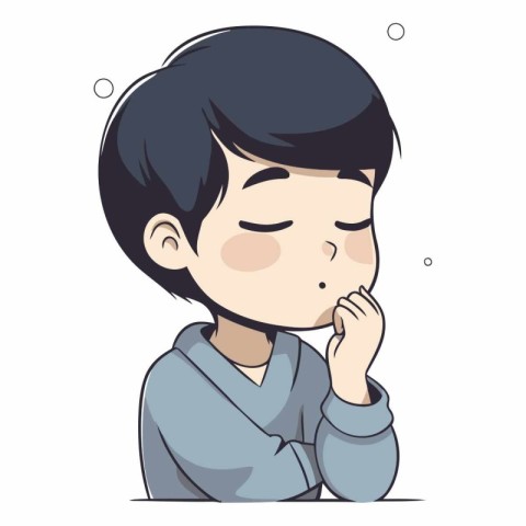 Illustration of a Cute Boy Suffering from Cold or Flu