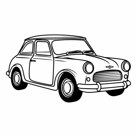 Retro car isolated on white background in doodle style.