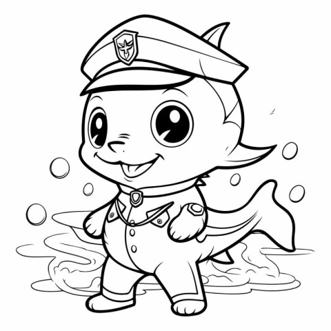 Black and White Cartoon Illustration of Cute Little Sailor or Pi