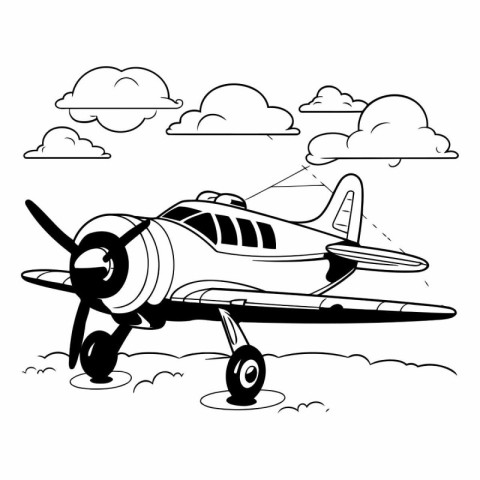 Airplane in the clouds. Cartoon style for your design