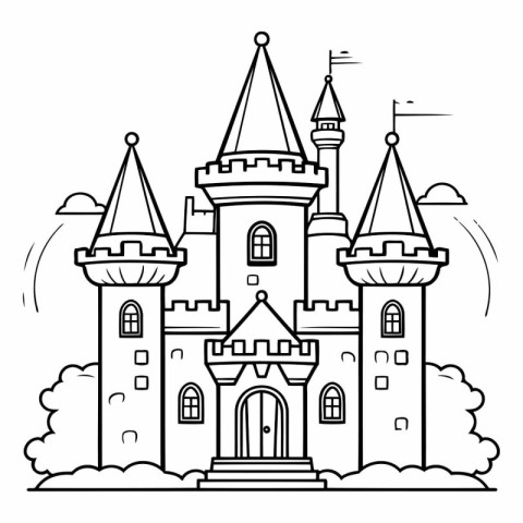 Castle. Black and white vector illustration for coloring book pa