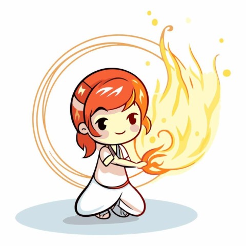 Little girl with a fire on a white background.