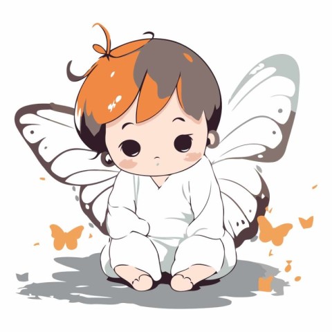 Cute little boy with butterfly wings isolated on white backgroun