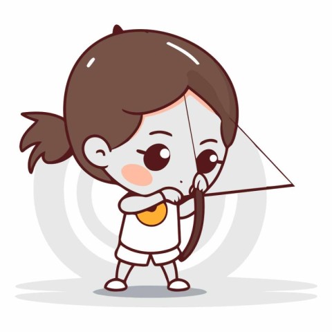 Cute girl playing bow and arrow cartoon character vector illustr