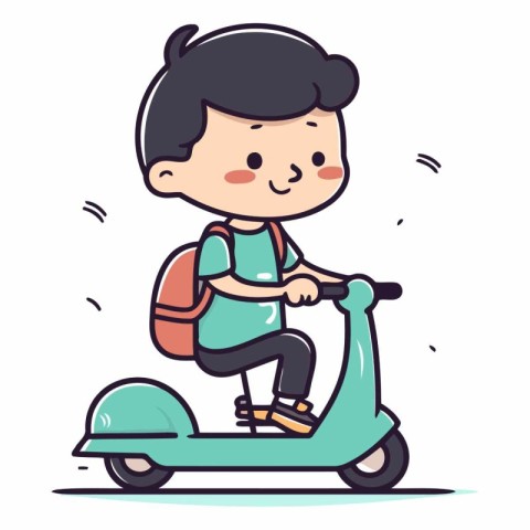 Boy riding scooter of boy on scooter.