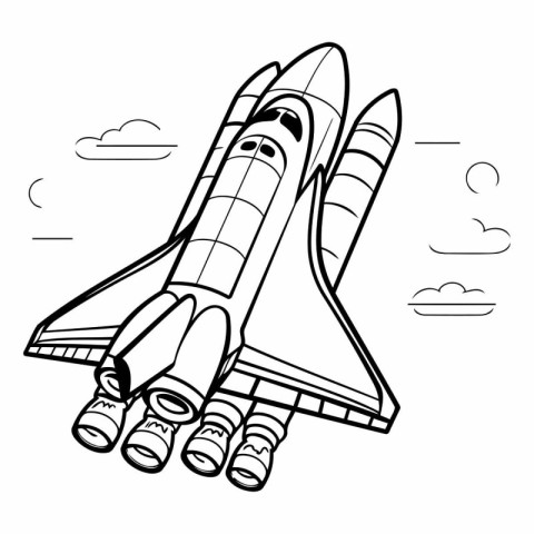 Black and White Cartoon Illustration of Space Shuttle or Rocket