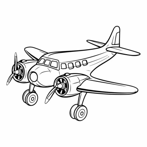 Hand drawn airplane of an old aircraft. Coloring book for childr