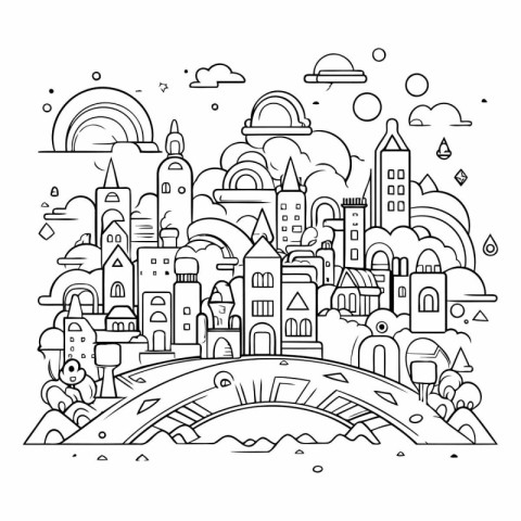 Cute hand drawn doodle cartoon city.