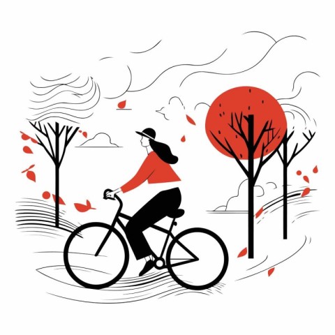 Vector illustration of a cyclist riding a bicycle in the park in