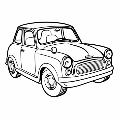 Retro car isolated on white background. Hand drawn vector illust