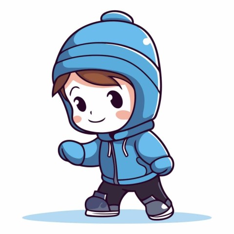 Cute little boy dressed in winter clothes. cartoon vector illust