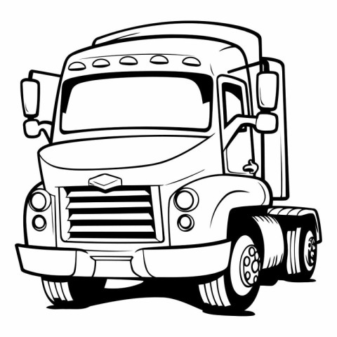 Vector illustration of a big truck. Black and white image for co