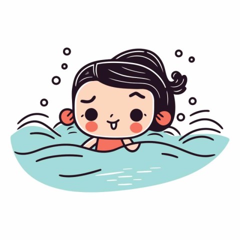 Cute little girl swimming in the sea design.