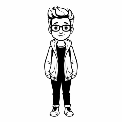 cute boy with glasses and casual clothes over white background