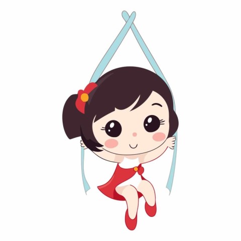 Cute little girl on aerial gymnastic ring.