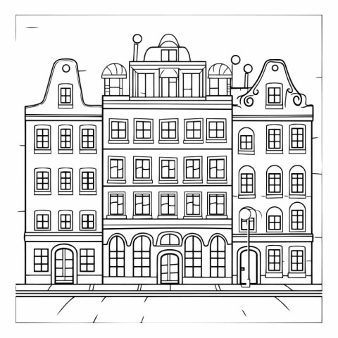 City building in black and white colors on a white background.