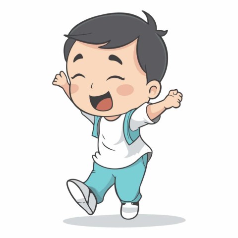 Little boy running cartoon vector illustration. Cute kid running