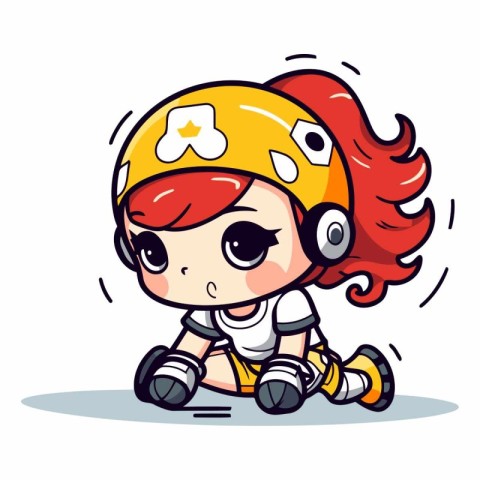 Cute little girl in helmet and skates.