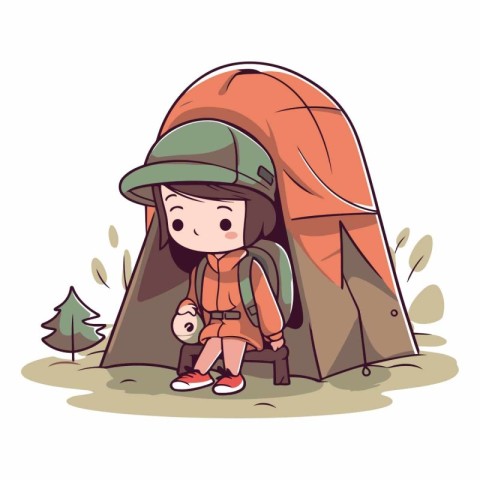 Illustration of a little girl in a tent.