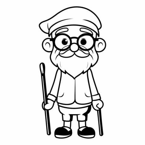 Black and White Cartoon Illustration of Grandfather or Old Man C