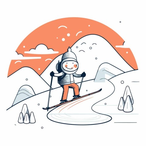 Cartoon skier in the mountains for your design