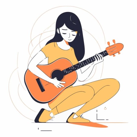 Young woman playing the guitar in a flat style.