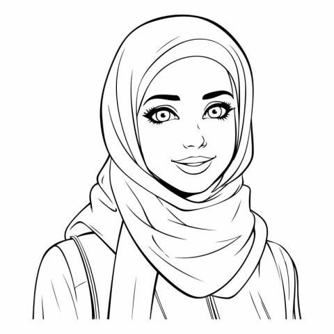 Beautiful muslim woman in hijab for coloring book.