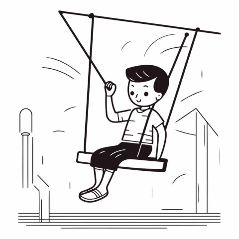 Boy swinging on a swing of a boy swinging on a swing.