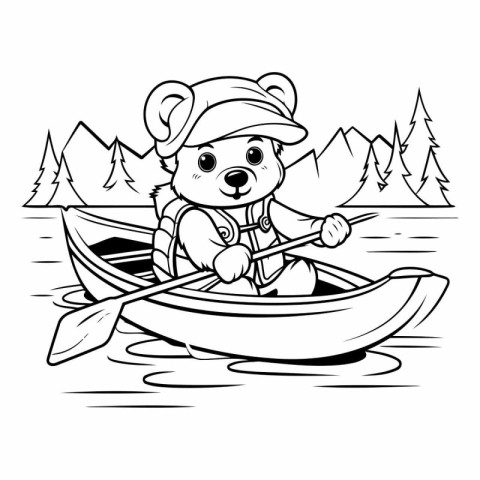 Teddy bear in a canoe. Coloring book for children.