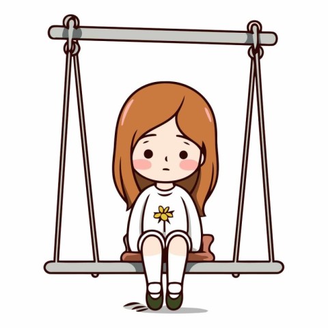 Little girl on swing cartoon vector illustration graphic design.