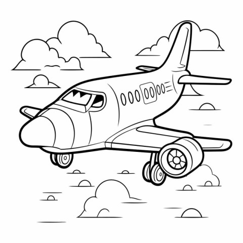 Airplane in the sky with clouds. Coloring book for children.