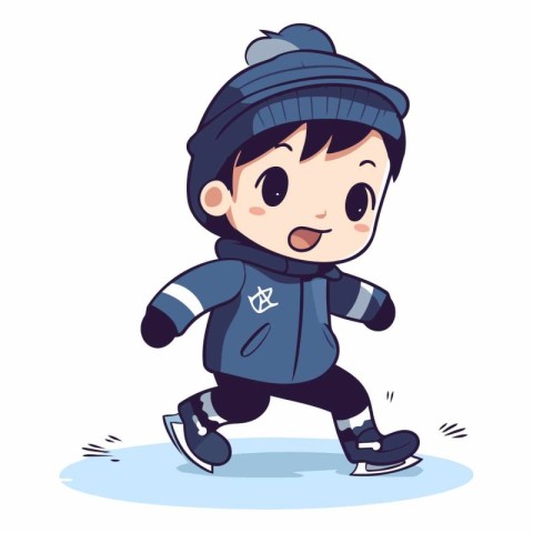 Cute boy skating on ice. Winter sport.