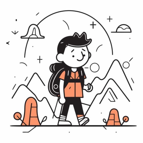 Vector illustration of a boy with a backpack on the background o