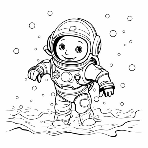 Coloring book for children: astronaut in the sea