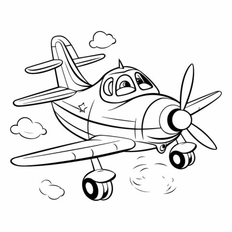 Vector illustration of a cartoon airplane. Coloring book for chi