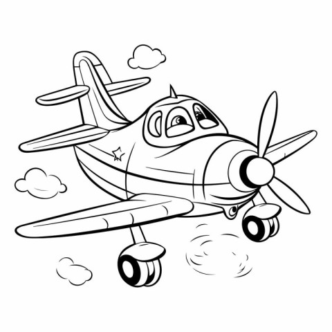 Vector illustration of a cartoon airplane. Coloring book for chi