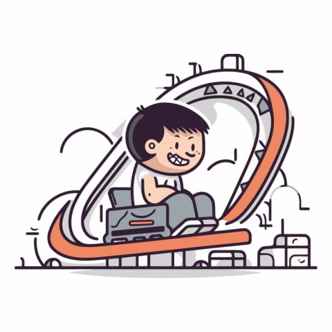 Boy on the roller coaster in a flat style.