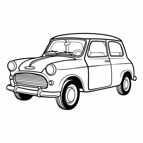 Retro car isolated on white background in sketch style.