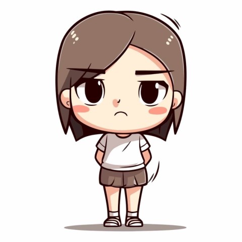 Angry little girl in casual clothes. Vector cartoon illustration