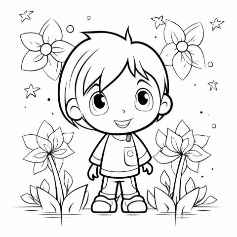 Coloring Page Outline Of Cute Little Boy Cartoon Character With