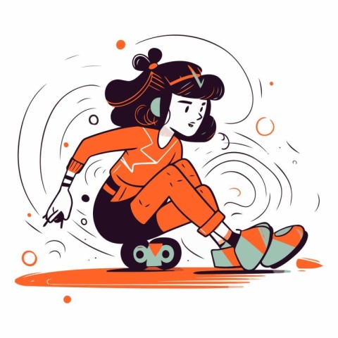 Vector illustration of a girl skating on roller skates in the pa