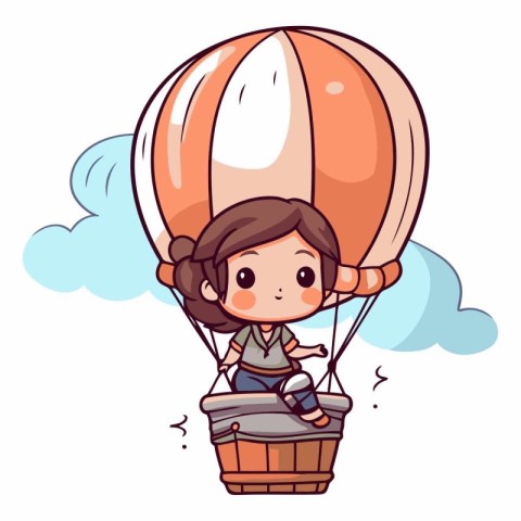 Cute little girl flying on hot air balloon.